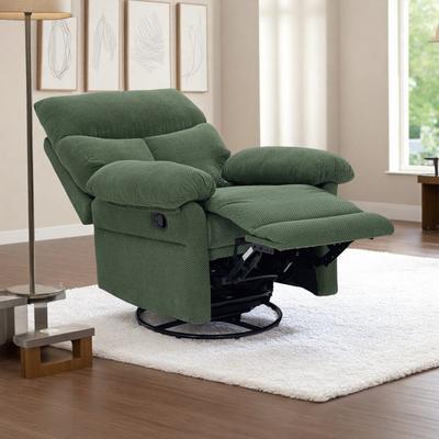 Manual Swivel Rocker Glider Recliner Chair with Overstuffed Design for Living Room and Nursery