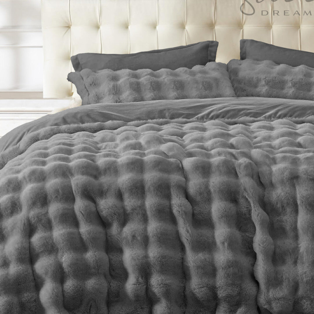 Symple Stuff Luxury Thermal Supersoft Faux Fur Duvet Set Charcoal Double
