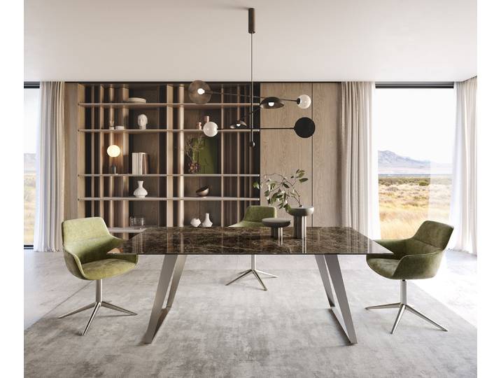Esstisch Edge 200x100 Keramik Emperador Extra Lucidato Dunkelbraun Edelstahl Schräg, Esstische