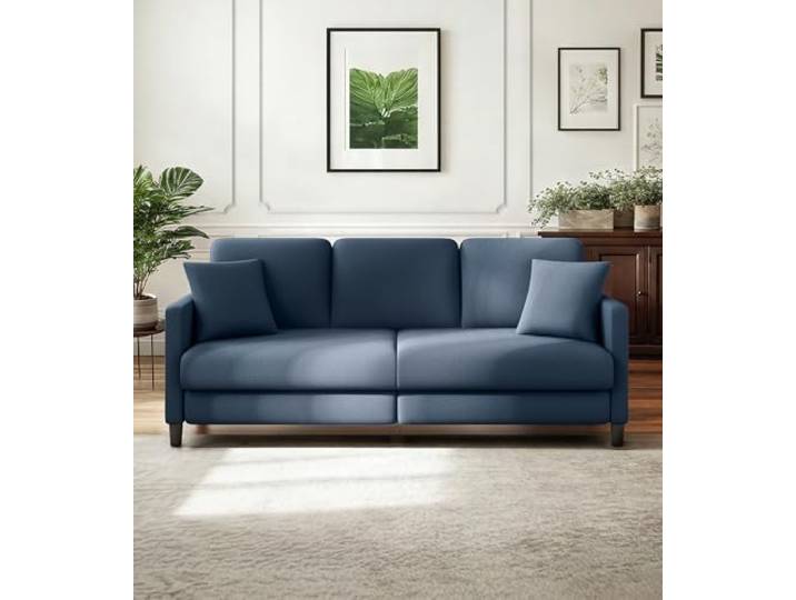 Domusensus 3 Sitzer Sofa Couches, 211cm Bequeme Sofa 3 Sitzer, Teddy Fleece Couch, 2 Kissen inklusive, Werkzeugfreier Aufbau Couches für Wohnzimmer, Ganzholz 3er Sitzsofa für Wohnzimmer, Blau-grau