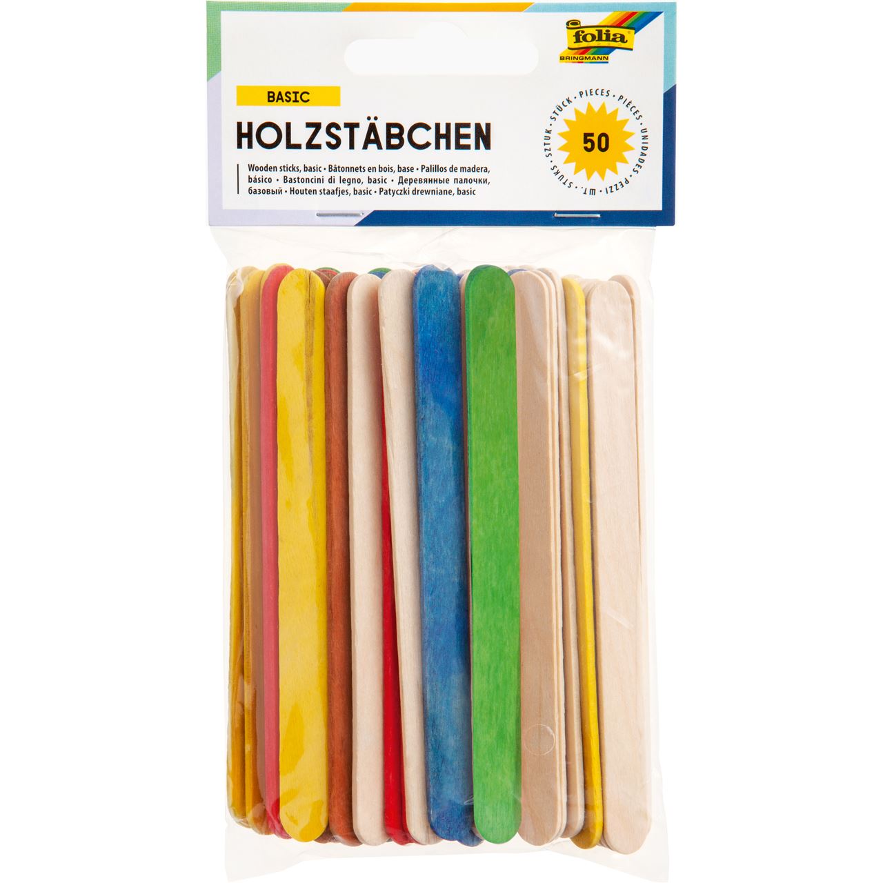 folia Bastelholz mehrfarbig Holzstäbchen 50 St. (2290)