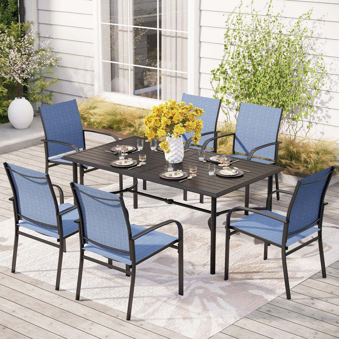 Blue Elephant Argyri Rectangular 7 - Piece 6 - Person 170.2Cm Outdoor Table Set Blue 6