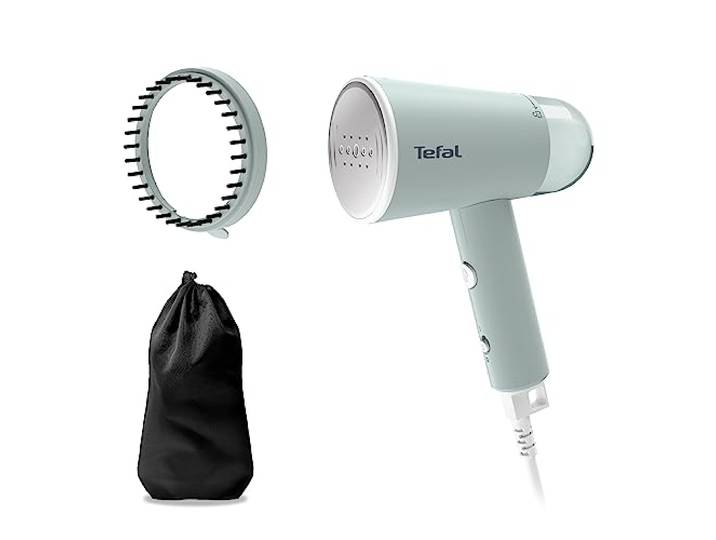 Tefal Origin Travel Dampfbürste, 1200 W, klappbar, einsatzbereit in 25 Sekunden, 20 g/Minute, Dampfglätter Reise, 70 ml Wassertank, Steamer inklusive Zubehör, Weiß/Eukalyptus, DT1034