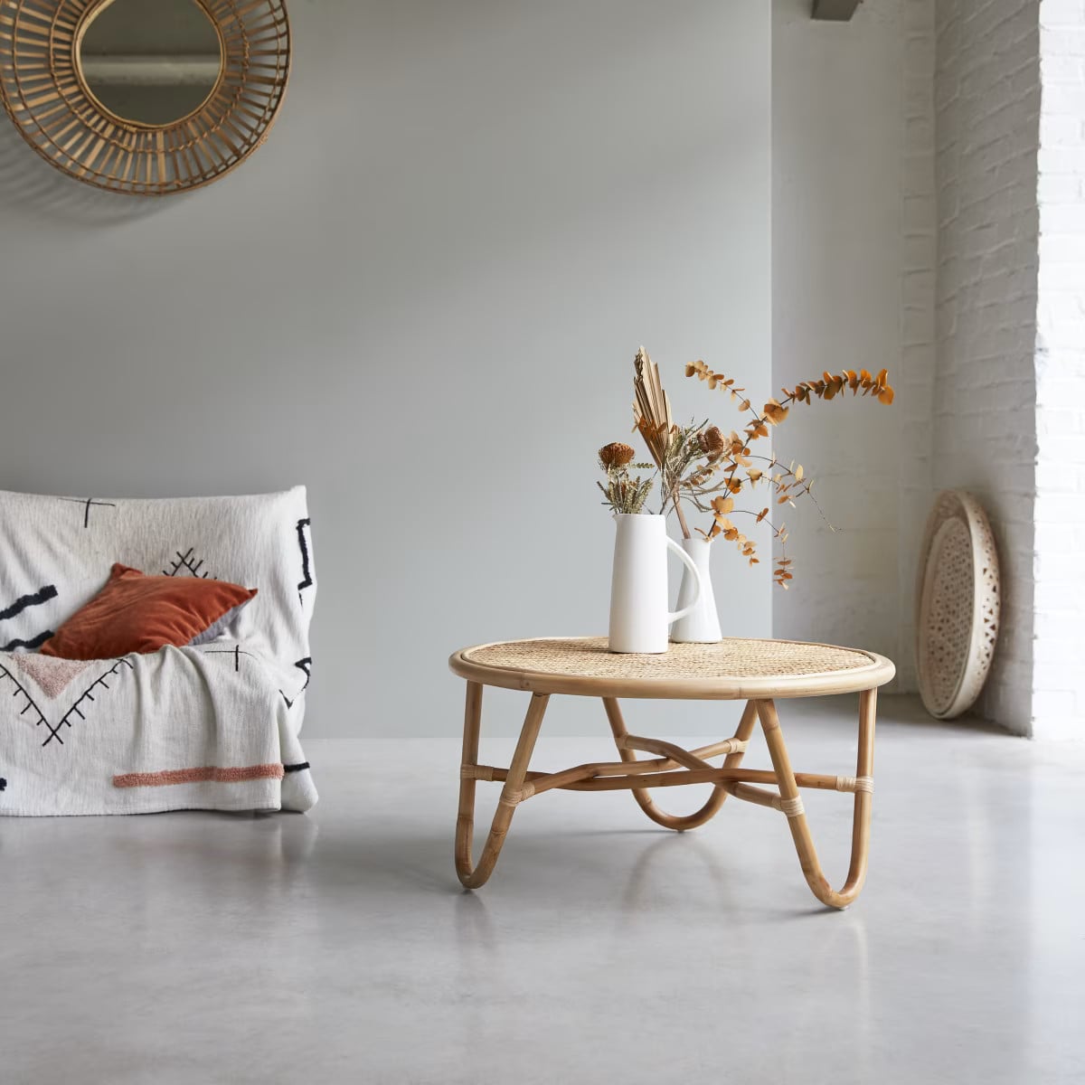 Tikamoon Rotan salontafel Vintage Rattan - Beige - B/D/H: 80 x 80 x 40 cm
