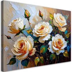 LEINWANDBILD Cremefarbene Rosen Strauß Blumen auf beigem Hintergrund 90x60cm