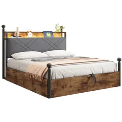 Multifunktionales Doppelbett 140x190 cm mit Stauraum, LED-Beleuchtung und USB-Anschlüssen – elegantes, modernes Design Schwarz