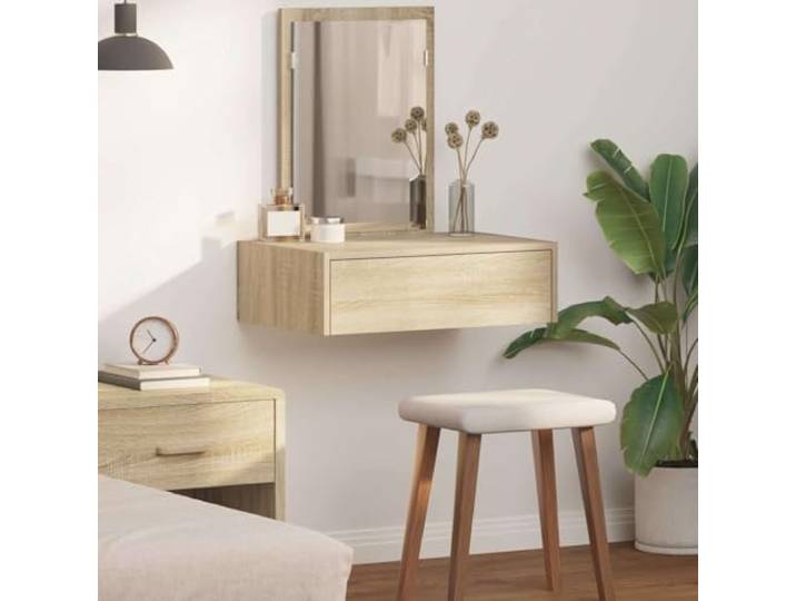 Schminktisch Braun 60 x 40 x 70 cm Holzwerkstoff mit Spiegel und Schubladen Rechteckig, matte Oberfläche, Schubladen mit sanften Gleitschienen, flacher Spiegel, viel Stauraum, für moderne Wohnungen