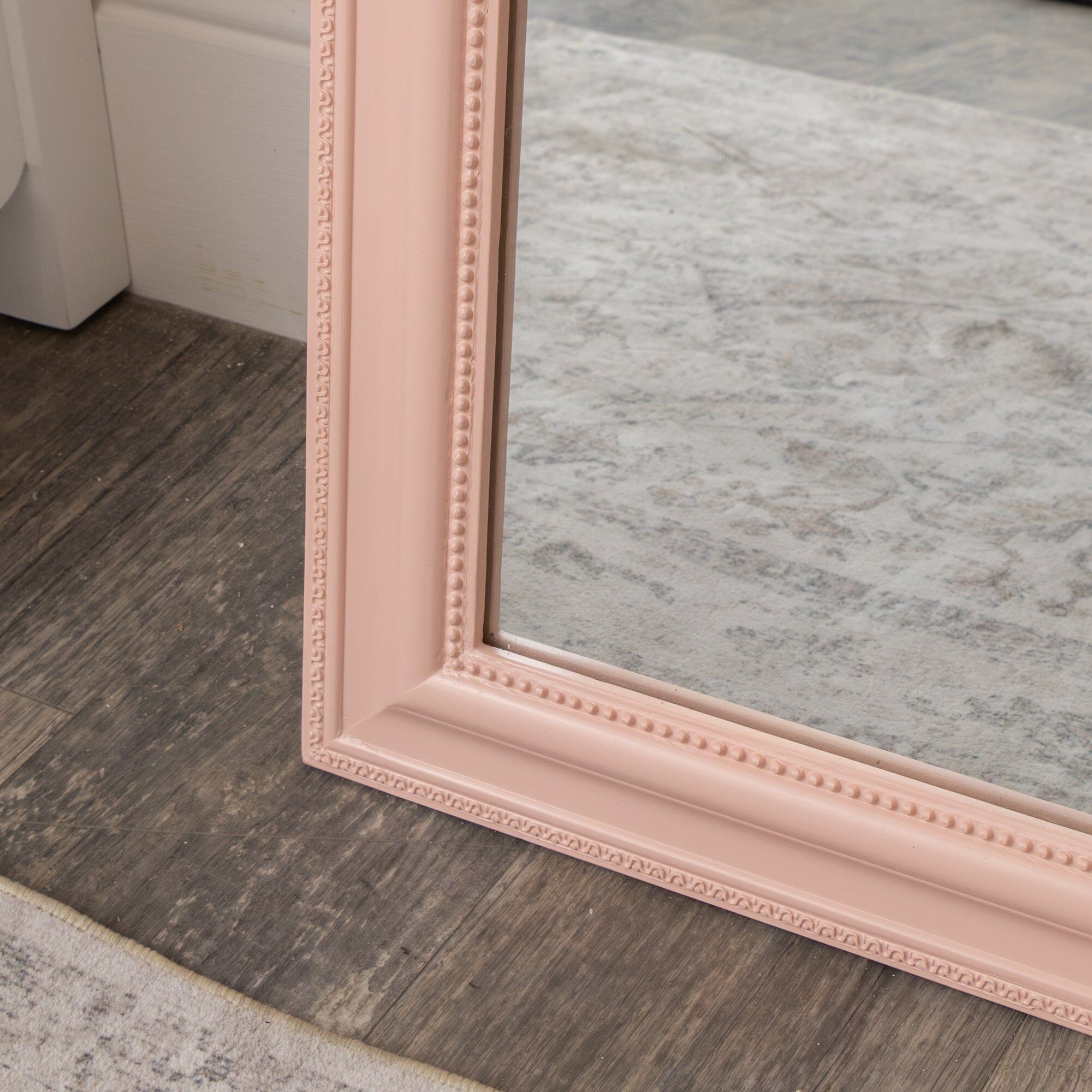Full Length Pale Pink Leaner & Wall Mirror - 47cm x 142cm Wood, Metal, Glass