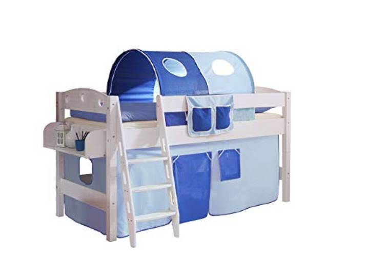 TiCAA Hochbett, Kinderbett Spielbett mit Treppe aus Kiefer Massivholz Bettgestell 90 x 200