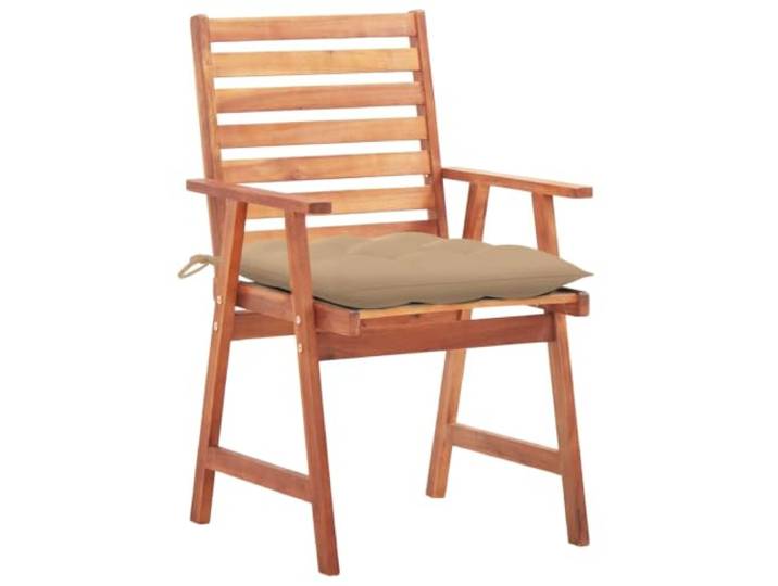 MNCVXAXG Esszimmerstühle für den Außenbereich mit Kissen, 3 Stück Massivholz Akazie, Kissen beige 50x50x7cm, Stoff 100% Polyester, Tragkraft 110 kg