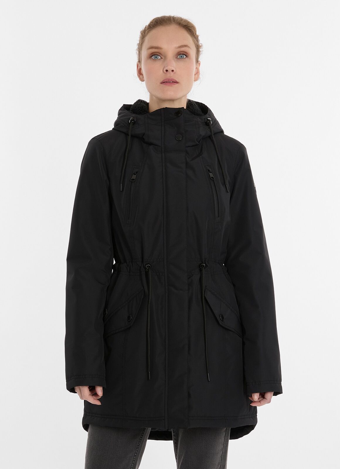Outdoorjacke RAGWEAR "ELSIEN", Damen, Gr. S, schwarz, Web, Obermaterial: 100% Polyester, unifarben, Po-bedeckend, Rippstrickbündchen, Jacken Outdoorjacke, po-bedeckende Länge, hochschliessender Kragen schwarz S