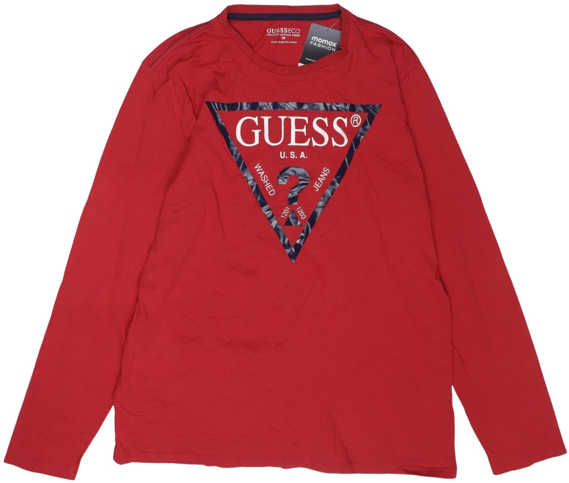 Guess Jungen Langarmshirt, Rot, Gr. EU 176 (US 18), Baumwolle - Second Hand