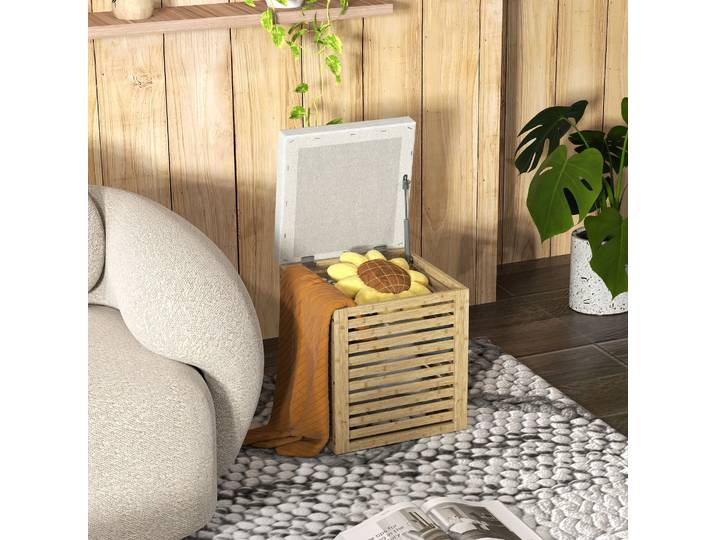 HOMCOM Coffre Tabouret 54.76L Bois Bambou Naturel 40x40x47 cm
