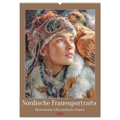 Nordische Frauenportraits - Illustrationen voller nordischer Eleganz (Wandkalender 2027 DIN A2 hoch), CALVENDO Monatskalender