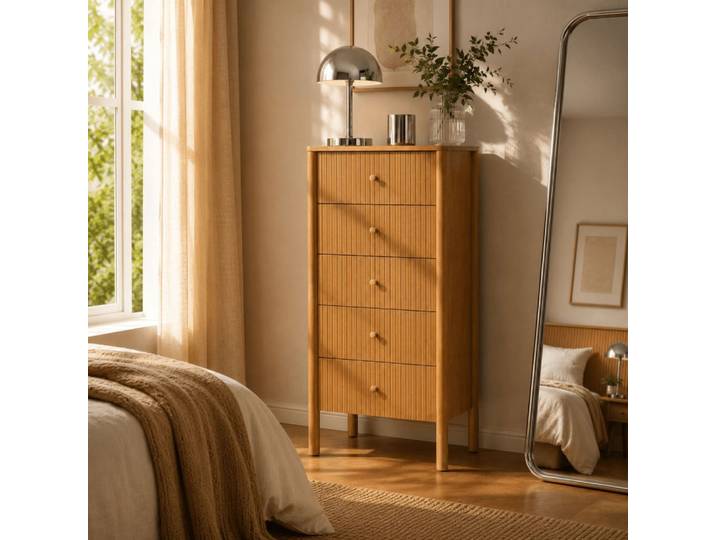 Chiffonnier placage chêne 5 tiroirs 55cm