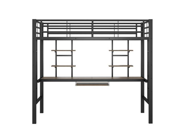 HOCHBETT metall schwarz 90x200cm mit schreibtisch regalen