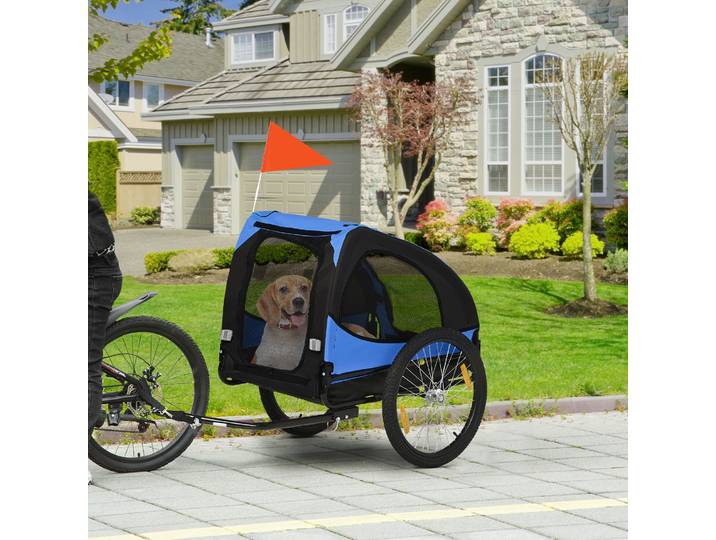 PawHut Remorque Vélo Chien Pliante Résistante 140x71x83cm Bleu