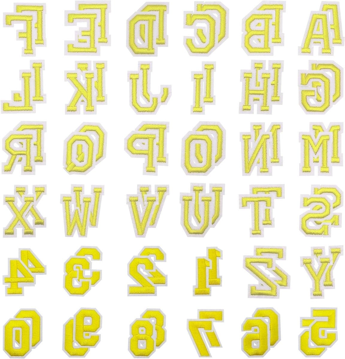 72 Stuks Digitale Letter en Cijfer Patches voor Kleding en Accessoires - Geel
