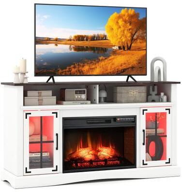Costway Fireplace TV Stand with Remote Controls and Thermostat for TVs Up to 50 Inch-White