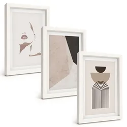 BILDER SET 3er Set - 20x30 cm Weißer Rahmen - Abstrakte Gesichtsformen