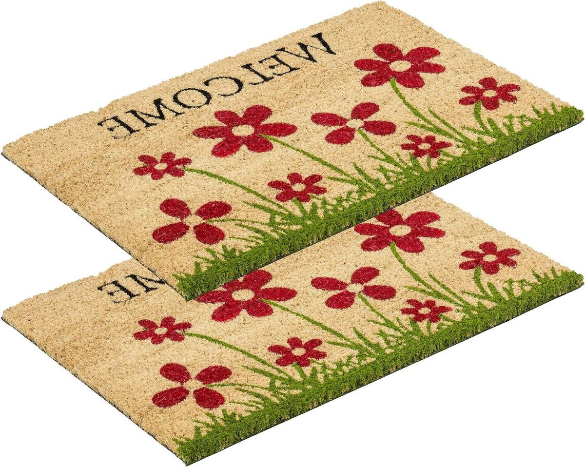 Set van 2 Kokosvezel Deurmatten Bloemenweide Natuur met Antibacteriële Werking