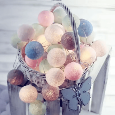 Uplift Curations Colorful Cotton Ball LED String Lights Battery Fairy Garland For Cozy Home & Holiday Decor macaron 3m 20led Battery