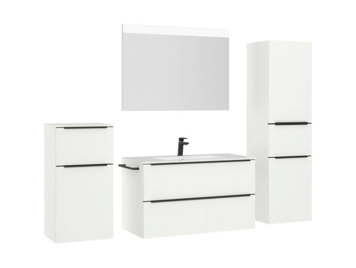 Nobilia Badezimmer, Weiss, Holzwerkstoff, 5-teilig, 4 Fächer, 2 Schublade(n),2 Schublade(n) Schubladen, F, 191 cm, Goldenes M, Made in Germany, Griffeauswahl, hängend, Zusatzausstattung erhältlich, Typenvielfalt, Badezimmer, Badmöbelsets & -serien, Badmöbelset