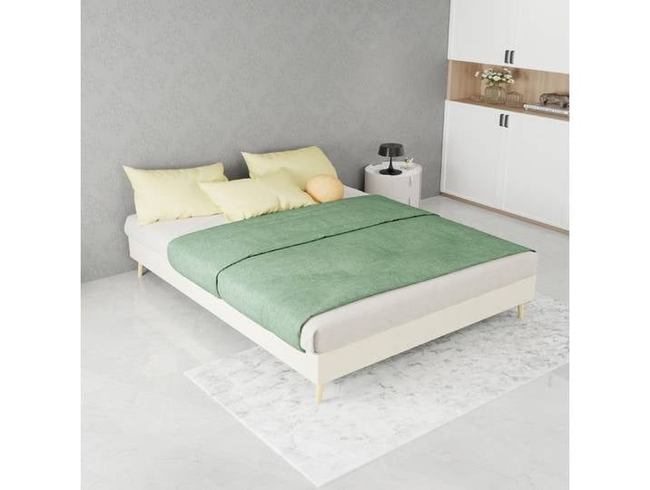 WUVRIE Ensemble cadre de lit 140 x 200 cm avec matelas sommier a lattes tissu beige sans tete de lit