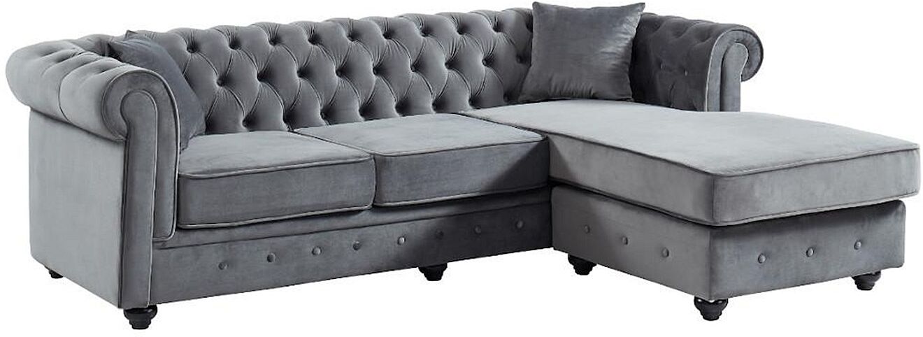 Vente-unique Chesterfield Ecksofa - Samt - Anthrazit - TOLEDO