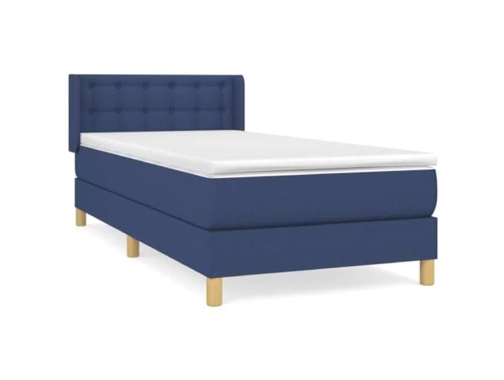 PUGYNBK Boxspringbett mit Matratze, Stoff, Blau, 90 x 190 cm Verstellbares Kopfteil, Taschenfederkerne, mittlere Festigkeit, atmungsaktiv