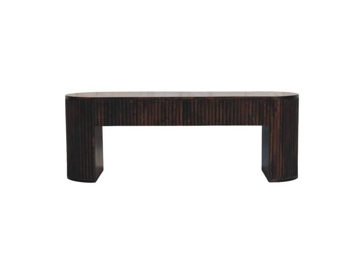 Artisan Furniture Sitzbank mit edlem Samtbezug in Mokka-Finish, dunkelbraun, Dunkelbraun, Holz, Echtholz,Mangoholz, Oval, 125x45x35 cm, Esszimmer, Bank, Sitzbänke