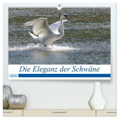 Die Eleganz der Schwäne (hochwertiger Premium Wandkalender 2026 DIN A2 quer), Kunstdruck in Hochglanz