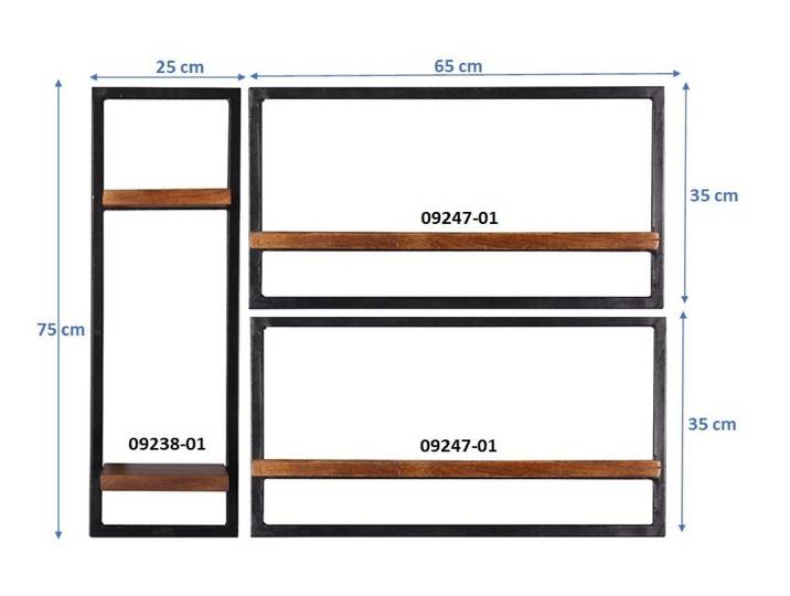 SIT Möbel PANAMA Wandregal-Set, 3-teilig natur mit antikschwarz