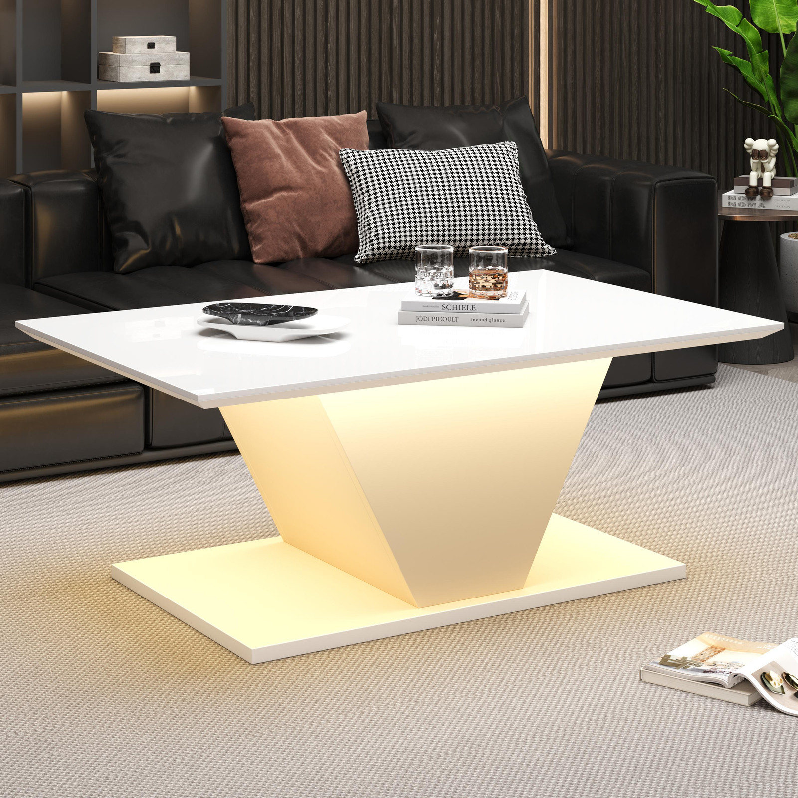 Rolipo Witte V-vormige salontafel met LED-verlichting