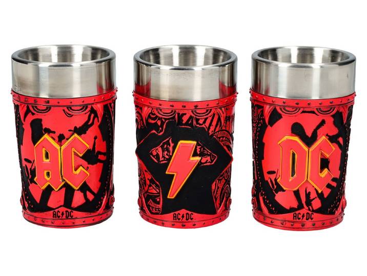 Figuren Shop GmbH Schnapsglas Schnapsbecher Set AC/DC - Logo - Merchandise Becher Schnapsglas Deko, Kunststein (Polyresin), Edelstahl