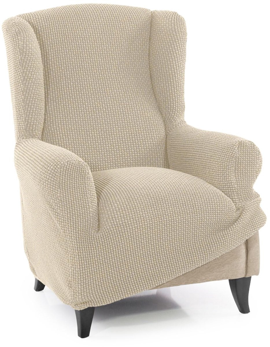 SnelShoppen Super elastische stoelbekleding voor 1-zits oorfauteuil, model Novele, beige, jacquardweefsel, 70-100 cm