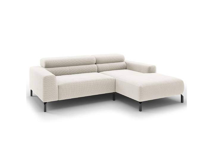 Ecksofa Longchair opt Funktion Silber Feincordstoff Feena 223cm Longchair davorstehend rechts Kopfstütze verstellbar