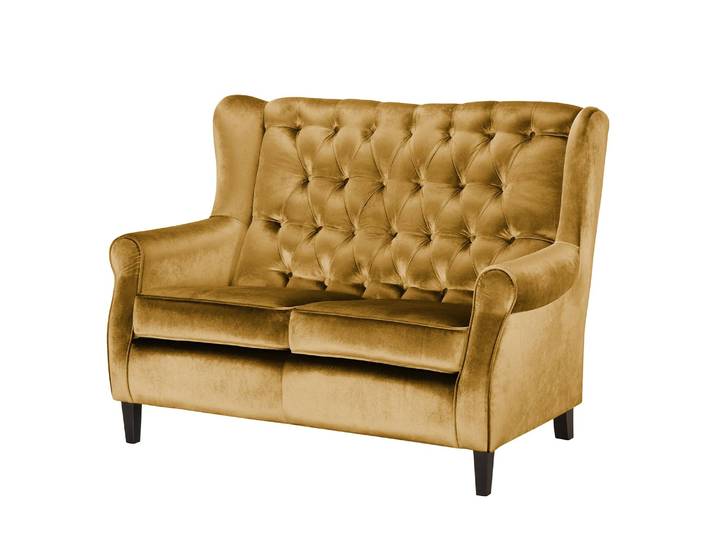 2-Sitzer Sofa Gelb/Honig Samt Gala 146 x 102 x 85cm Glamour