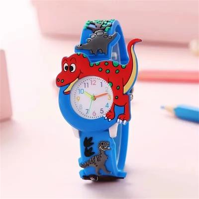 Tiny Tots Teens Trends 3D Dinosaur Kids Cartoon Silicone Quartz Watch For Students blue