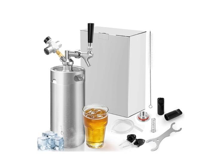 Mini cultivateur de fût de bière 3,6 l, Kit de robinet de fût de distributeur de bière Portable avec fermeture automatique, chargeur de Co2 0-60psi, charbonate et garde la bière fraîche