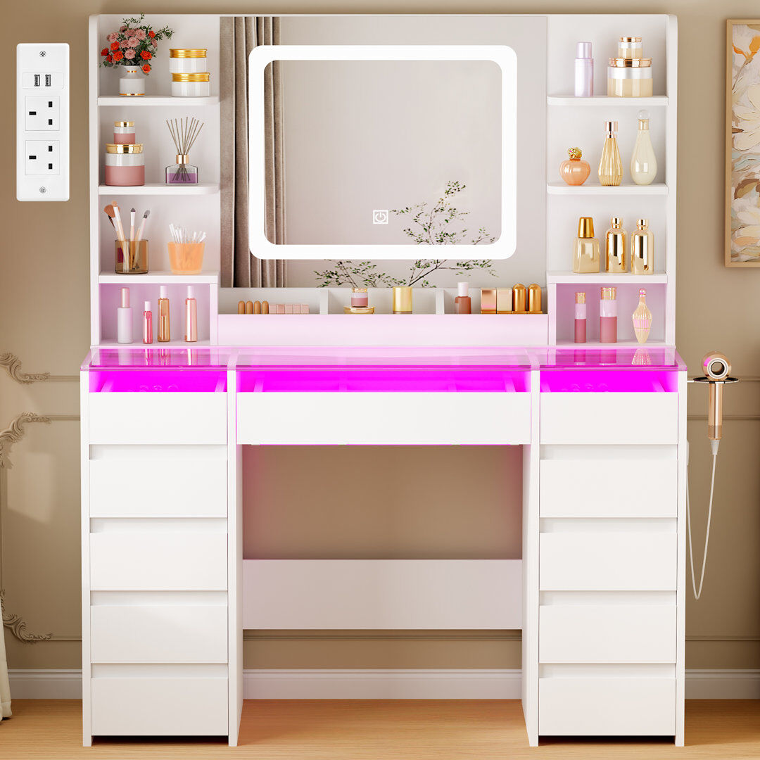 Canora Grey Elowen Dressing Table White 140cm H X 110cm W X 40cm D