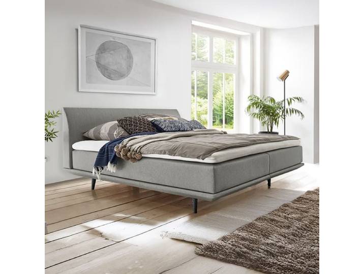 Boxspringbett Lajana Webstoff 180x200cm Taschenfederkern-Box Härtegrad: H3 Eiche skandinavisch, mit Partnerbezug
