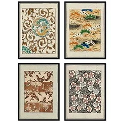 POSTER Set mit 4 mit braunen Tönen japanischen Magazins Shin Bijutsukai A4 Rahmenlos