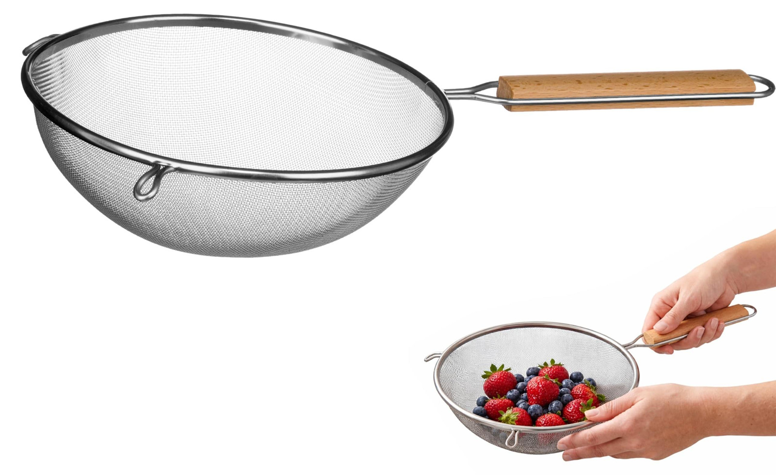 Dripio Zeef met houten handvat, roestvrij staal, 24,5 cm, naturel