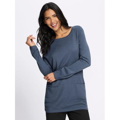 Longpullover "Longpullover", Damen, Gr. 38, blau (rauchblau), 100% Polyacryl, unifarben, Pullover Longpullover