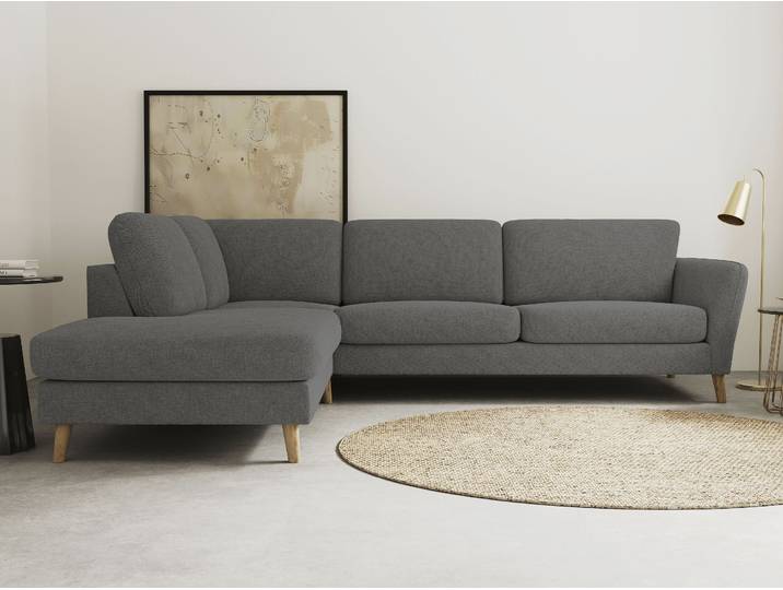 Ecksofa, Webstoff, Dunkelgrau 278×202 cm, Ottomane Links/Rechts, Landhausstil, Home Affaire