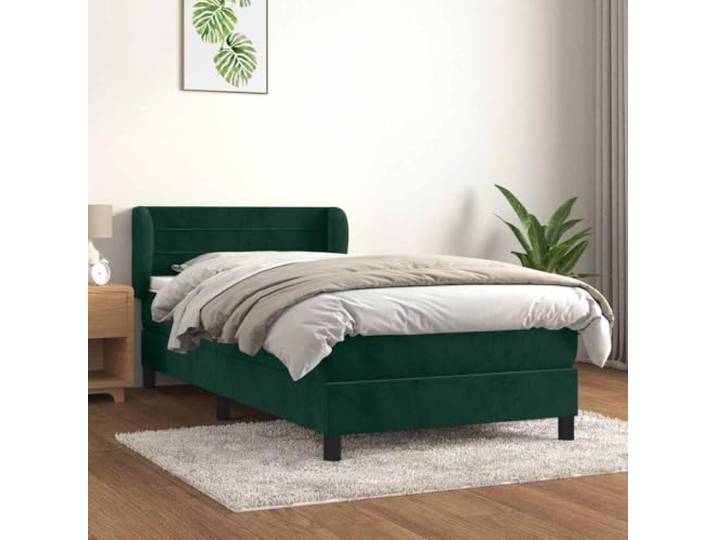 RJPLMFV Bettgestell, Velours, Dunkelgrün, 100 x 200 cm Taschenfederkernmatratze, verstellbarer Kopf, mittlere Unterstützung, weicher Matratzenschoner
