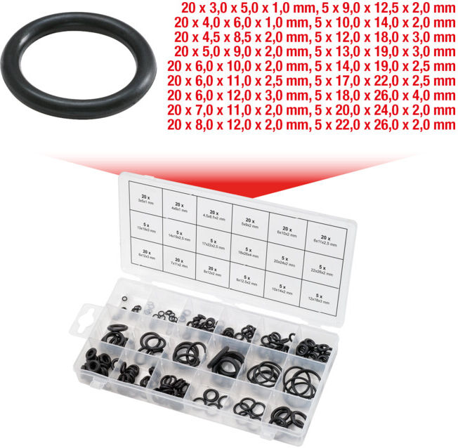 Assortiment de joints toriques, Ø 3-22mm, 225 pcs. ; KS Tools (970.0180)