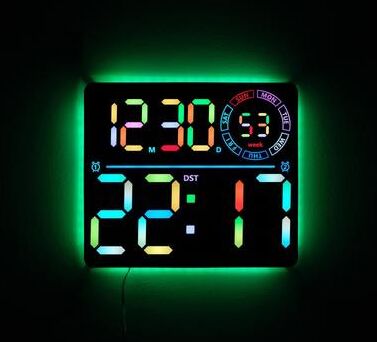 Everyday Crate RGB Digital Wall Clock With Large LED Display, Dual Alarm & Smart Timer black Shell