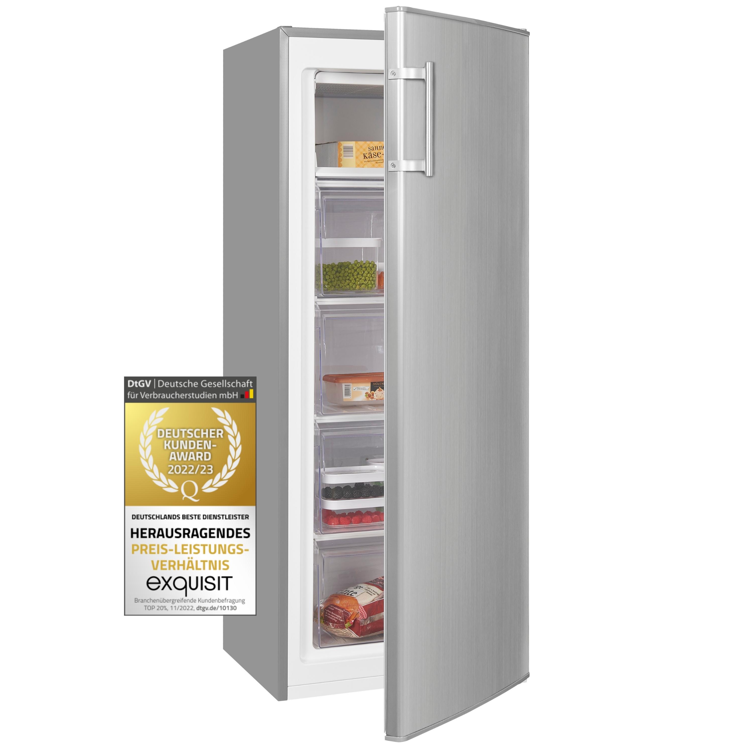 Exquisit Gefrierschrank GS230-H-040E inoxlook | 168 l Nutzinhalt | 4* Gefrieren | Wechselbarer Türanschlag